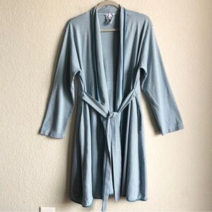 Lake Pima Cotton Robe Teal Blue Stripe Medium